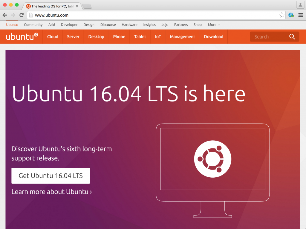 หน้าเว็บ Ubuntu ดาวน์โหลด